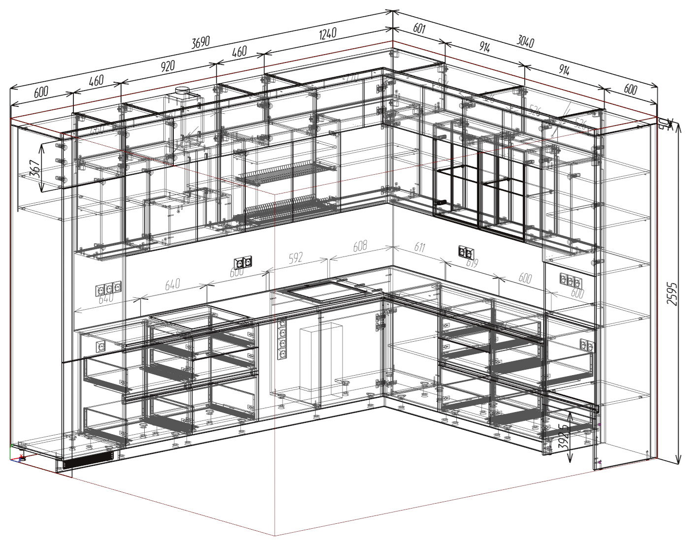 Полупрозрачный вид (невидимые тонкие)