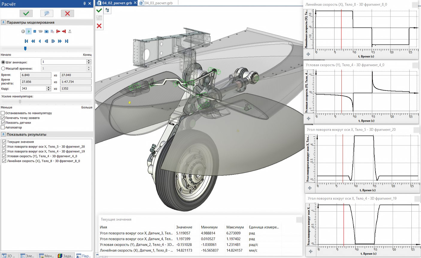 Рис. 17. Вывод графиков при запуске задачи