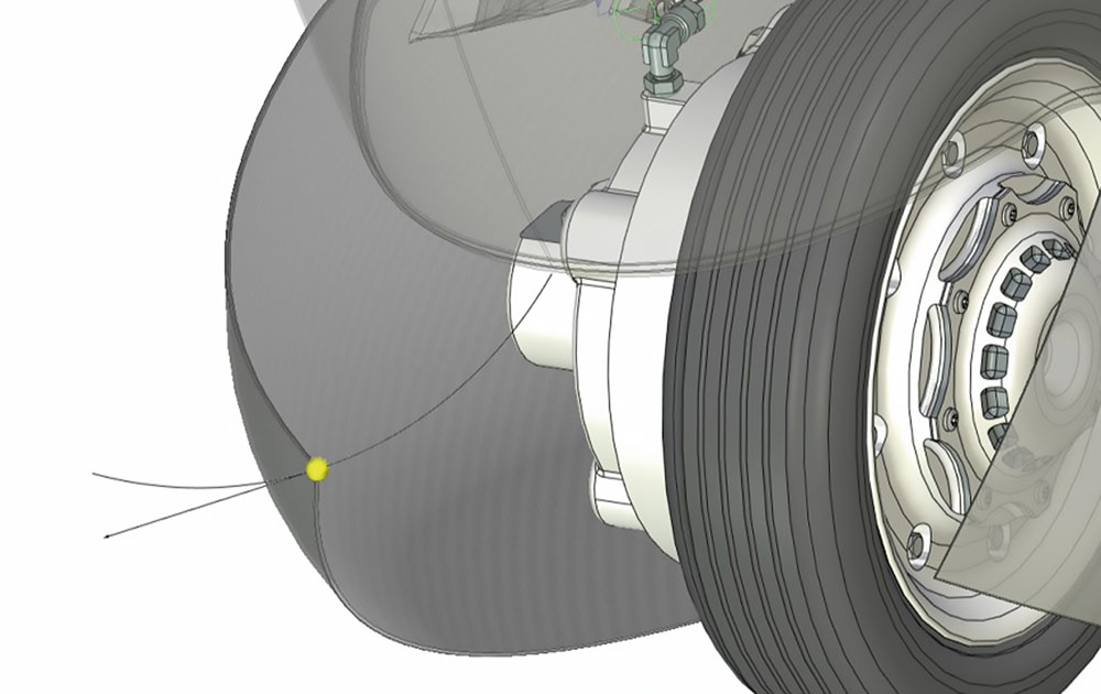 Рис. 22. Визуализация траектории и вектора скорости в пространстве модели