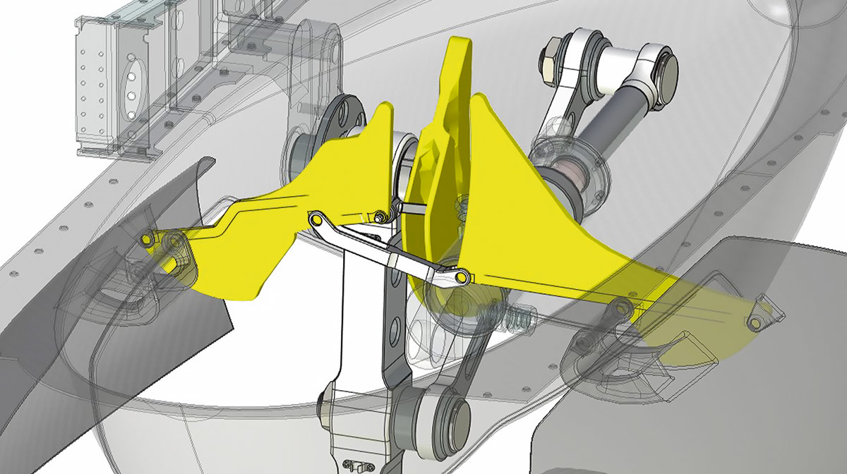 Рис. 24. Ометаемые объемы звеньев механизма щитков