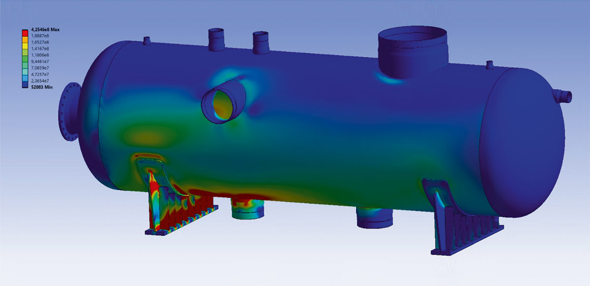 Рис. 8. Распределение эквивалентных напряжений в конструкции при нагрузке, близкой к предельной