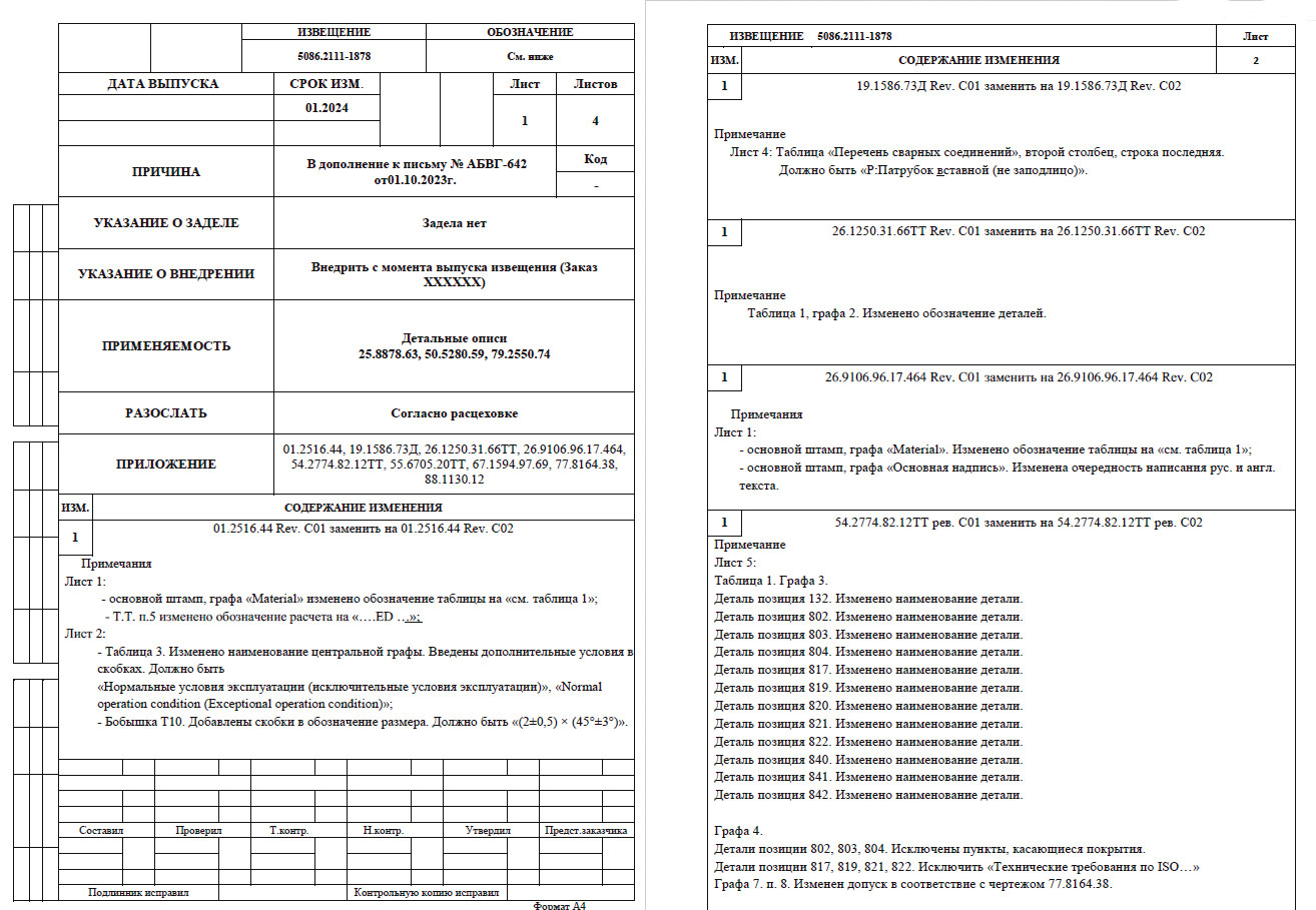 Рис. 5. Отчет «Извещение об изменении» 