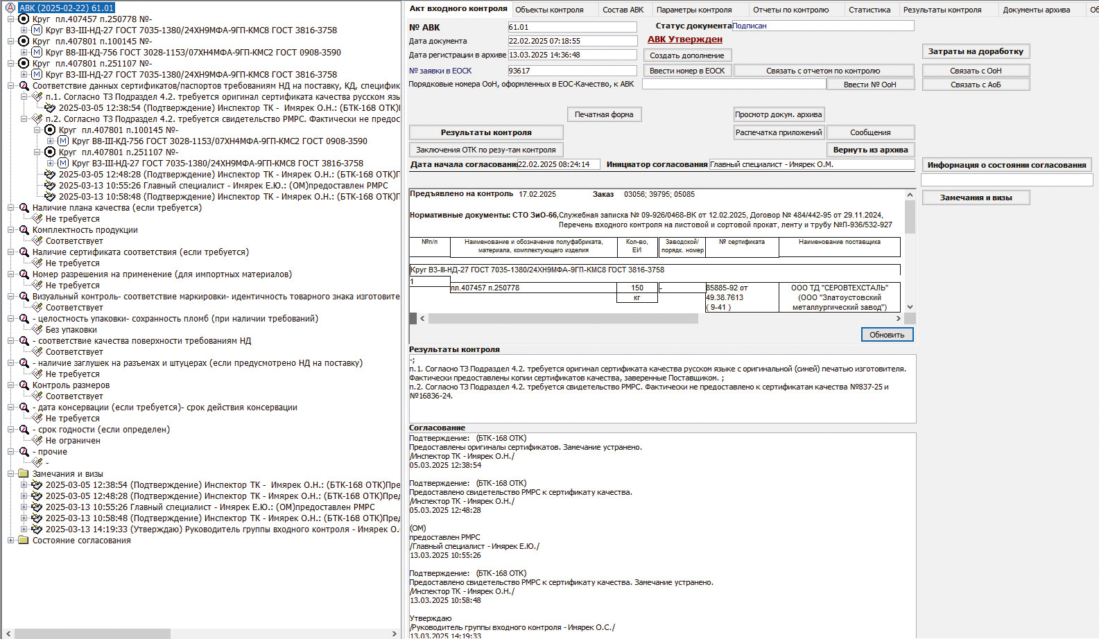 Рис. 4. Дерево акта входного контроля