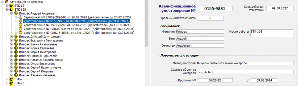 Рис. 38. Дерево аттестации по качеству