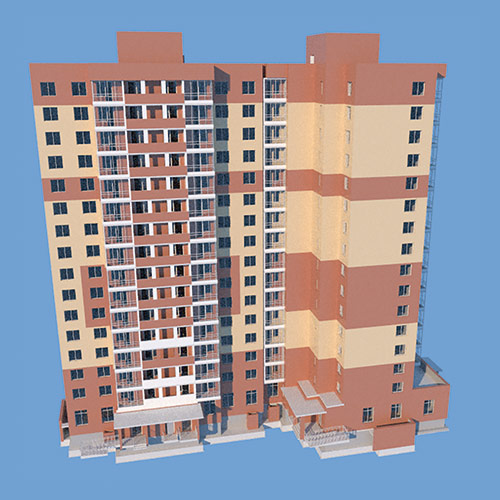 Рис. 1. Выполненный с применением продуктов линейки nanoCAD и загруженный в CADLib Модель и Архив комплексный пилотный проект 16-этажного жилого дома в Калуге