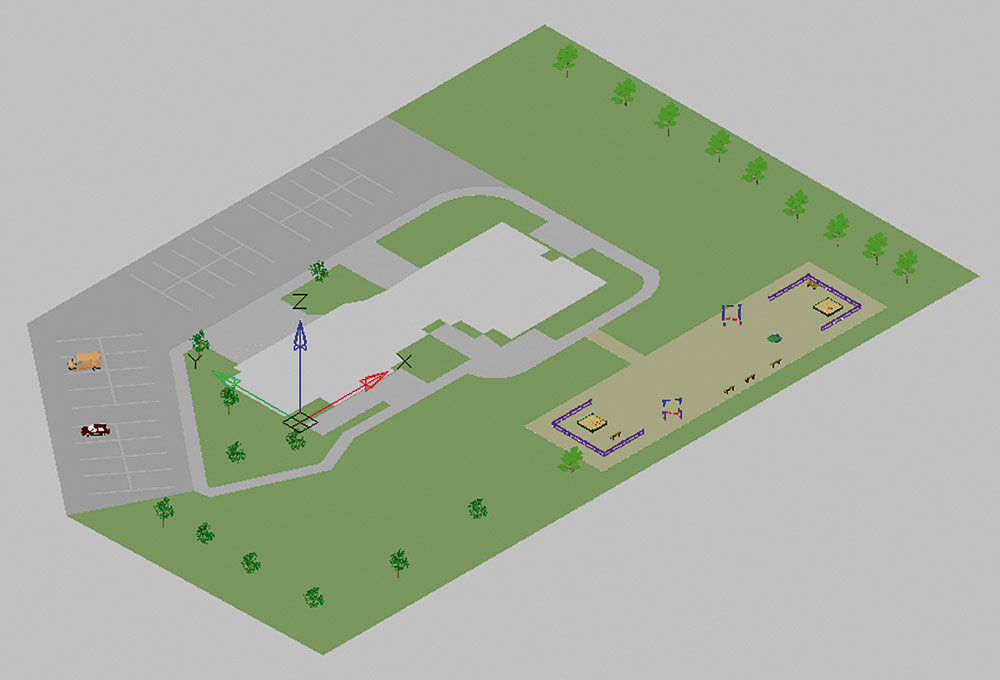 Рис. 5. Трехмерная модель благоустройства территории, выполненная в nanoCAD GeoniCS