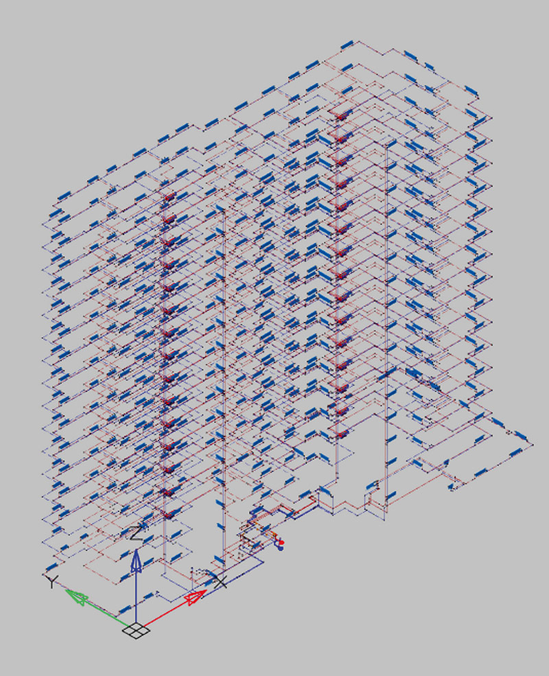 Рис. 6. 3D-модель системы отопления, выполненная в nanoCAD BIM Отопление