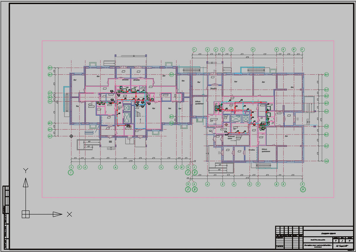 Рис. 8. План систем водоснабжения и канализации на первом этаже здания, выполненный в nanoCAD BIM ВК