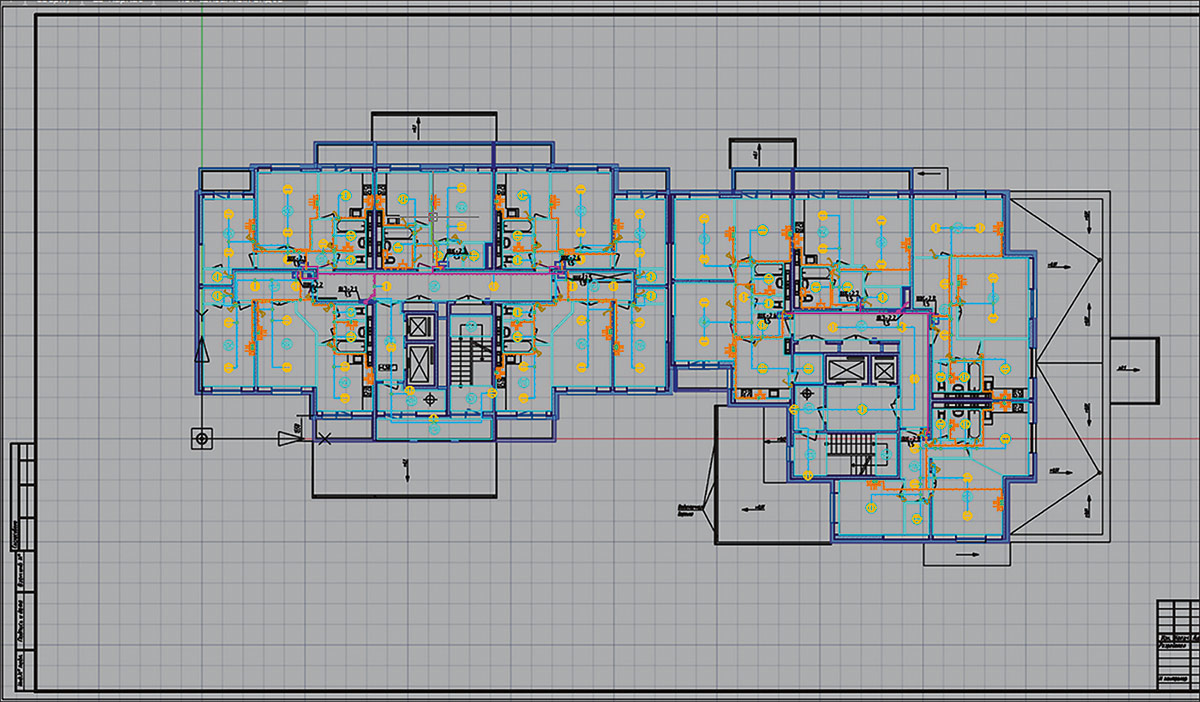 Рис. 11. План системы электроснабжения второго этажа, выполненный в nanoCAD BIM Электро