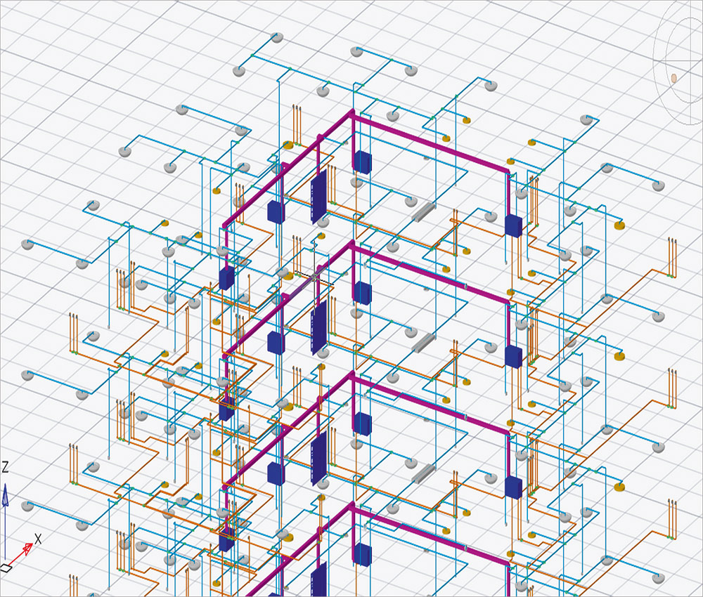 Рис. 12. 3D-модель системы электроснабжения, выполненная в nanoCAD BIM Электро