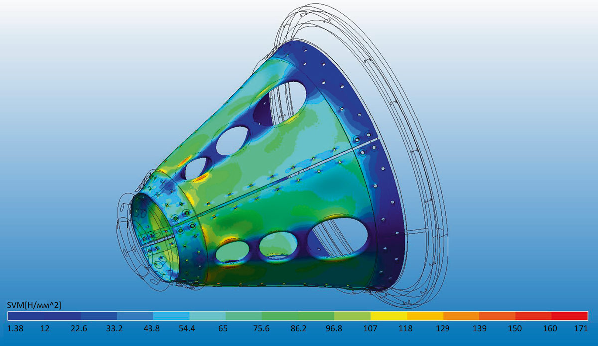 Рис. 16. Распределение эквивалентных напряжений в обшивке