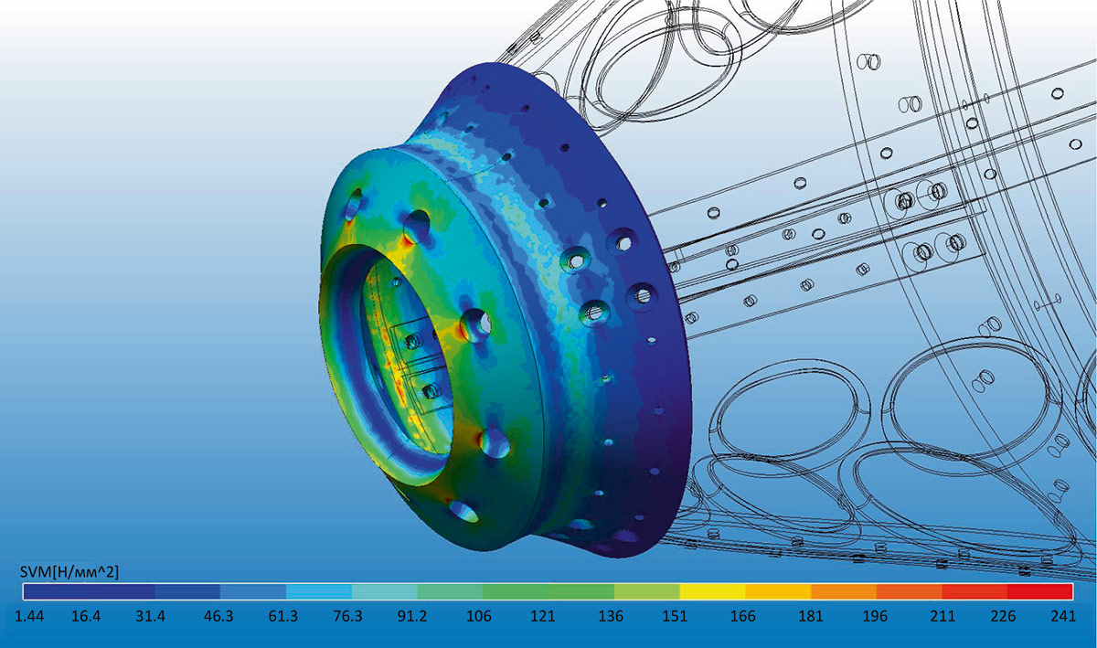 Рис. 17. Распределение эквивалентных напряжений в шпангоуте 1