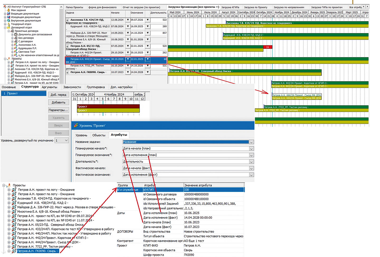 Рис. 3. Результат формирования проектов (по разным процессам)