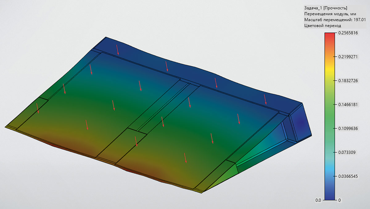 Рис. 15. Отображение результата на модели интерцептора с композитной верхней панелью