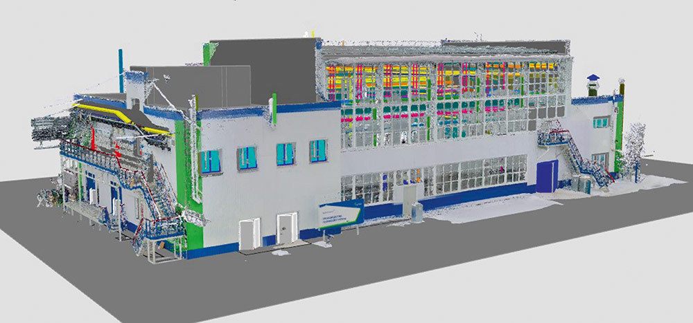 Совмещенная модель, полученная наложением на проектную модель результатов лазерного сканирования
