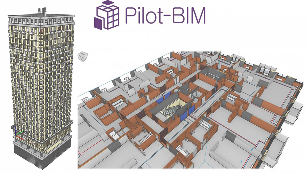 Общий вид (слева) цифровой информационной модели блок-секции в СОД Pilot-BIM и фрагмент этажа (справа) (Источник: ATTA Group)