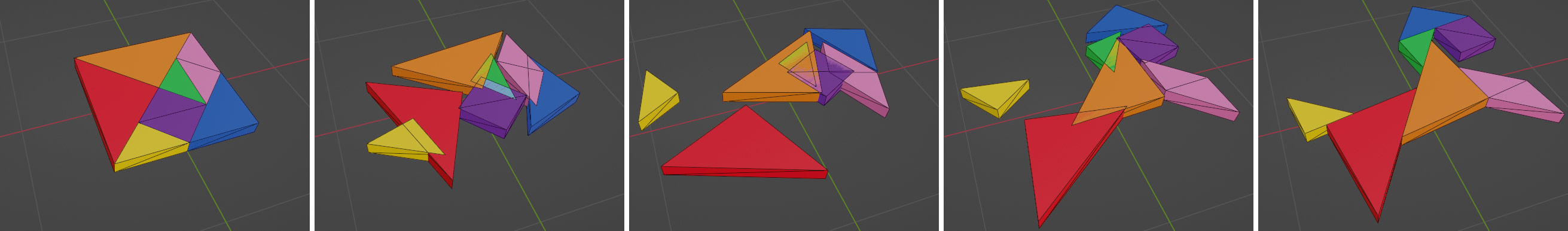 Рис. 4. Анимация сборки в Blender по ключевым положениям