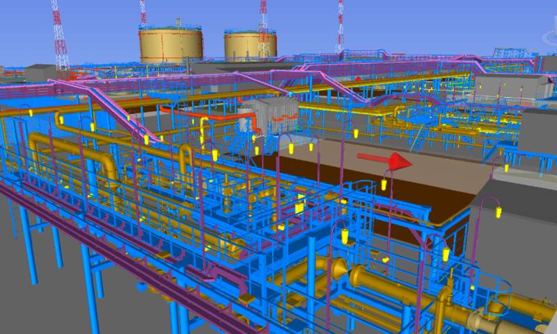 Рис. 1. 3D-модель приемо-сдаточного пункта и установки подготовки нефти и газа Тазовского нефтегазоконденсатного месторождения в ЯНАО, выполненная в Model Studio CS
